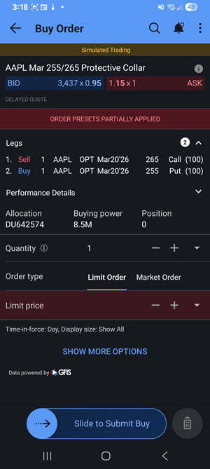The protect a position buy order on the android phone. 